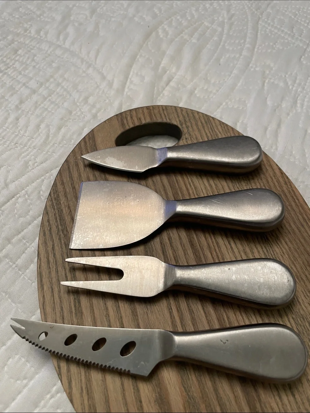 Set of 4 CROFTON Modern Brushed Stainless Steel Cheese Knives & Fork Set